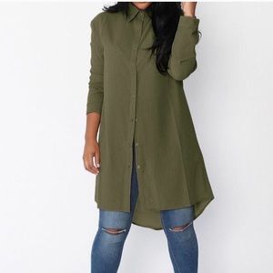 Chiffon blouse long sleeve high low buttoned shirt